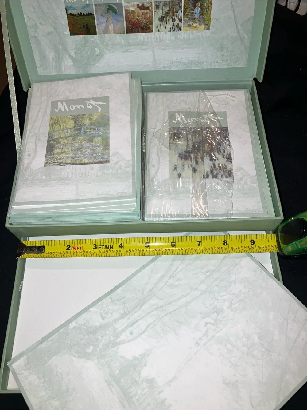Vintage Monet Mint Green Mixed Stationery Box with Impressionist Artwork